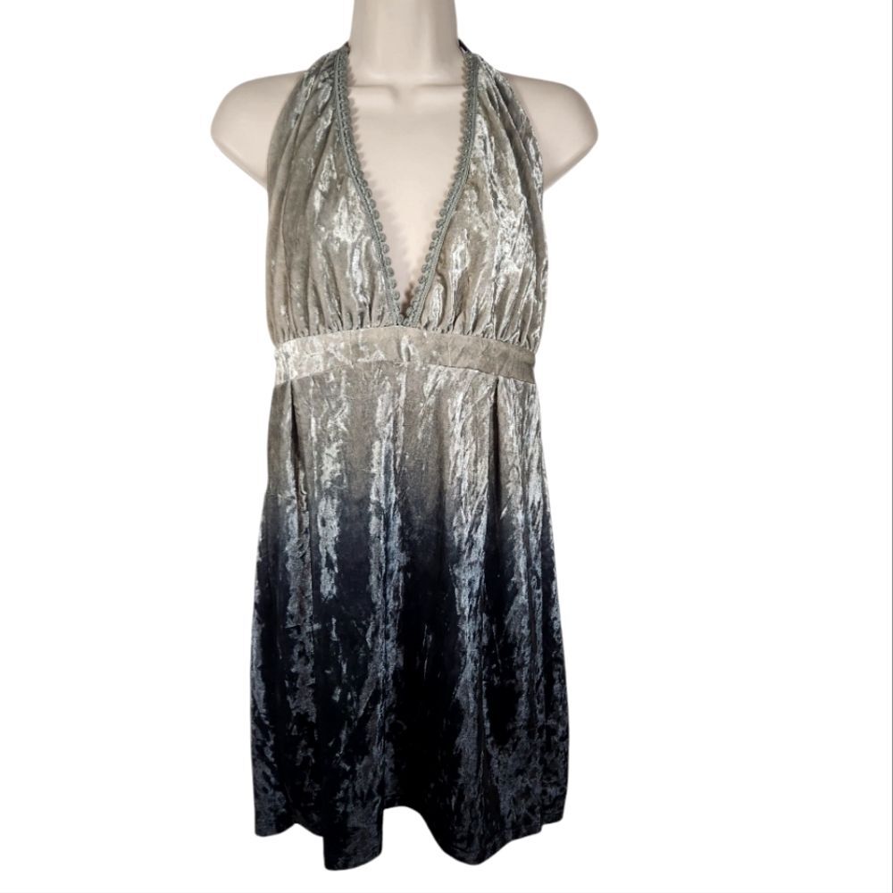 Anthropologie Silver Velvet Ombre Halter Dress